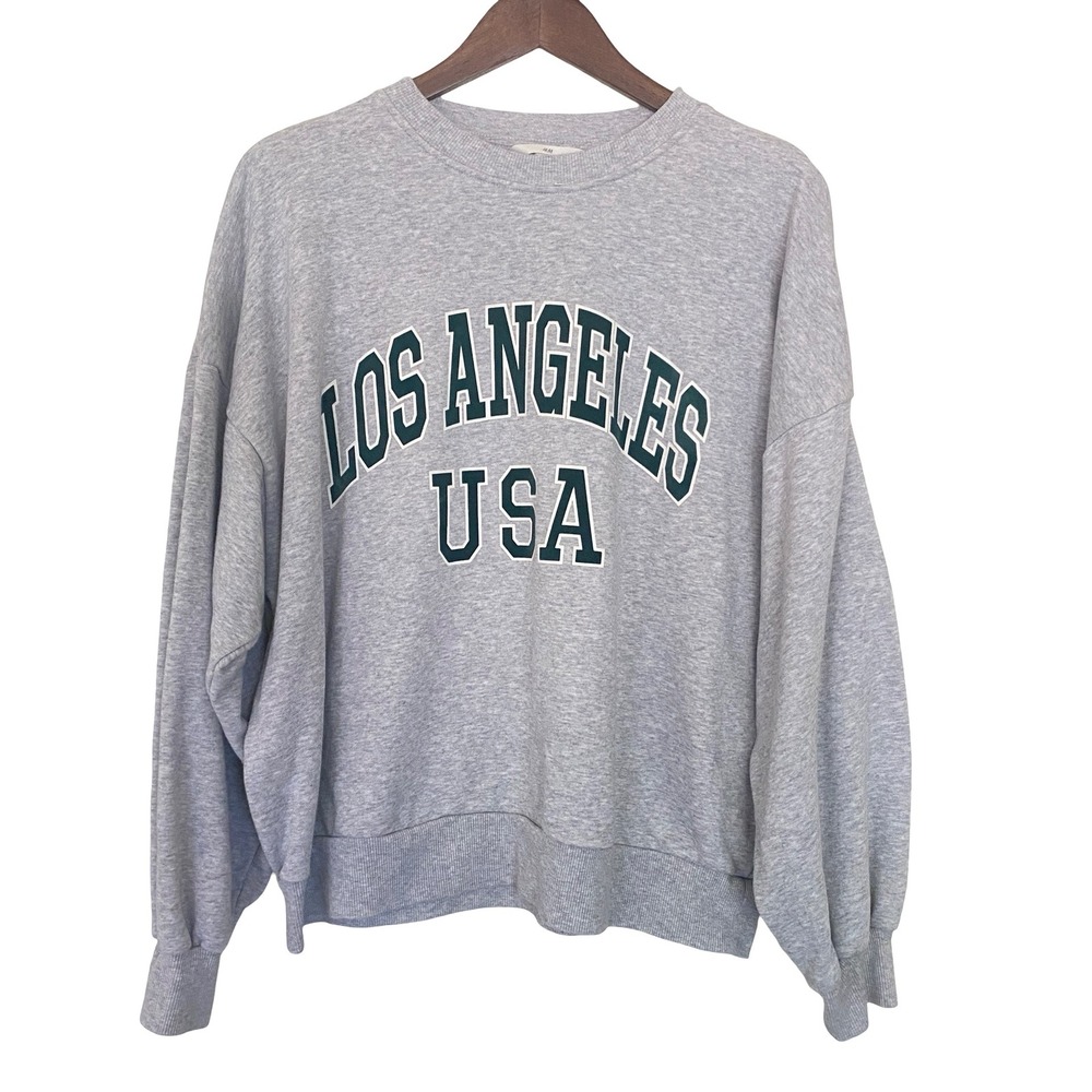 H&M Los Angeles USA Women Sweatshirt M Gray Graphic Pullover Crewneck